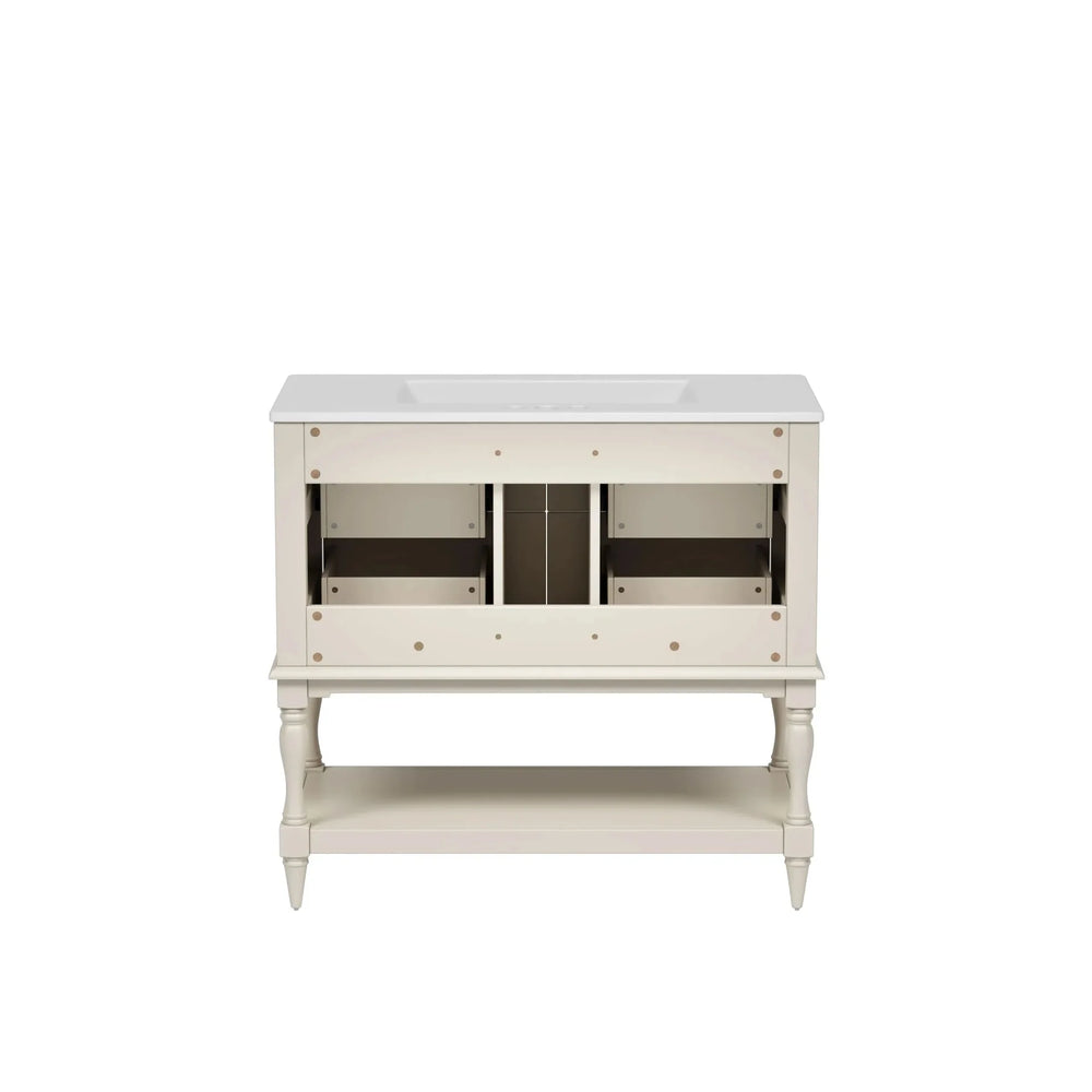 Bathroom Vanity Ceramic Sink Solid Wood Cabinet Beige 36 Inch Free Standing Media 16
