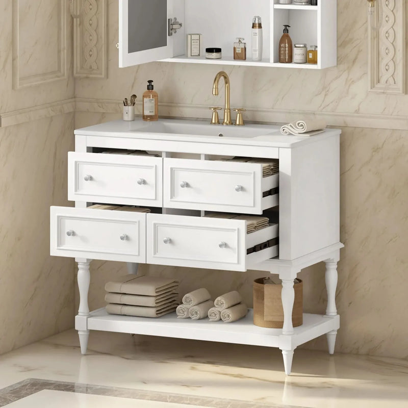 Bathroom Vanity Cabinet Ceramic Undermount Sink White Finish Modern