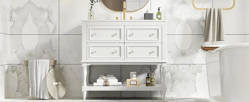 Bathroom Vanity Cabinet Ceramic Undermount Sink White Finish Modern
