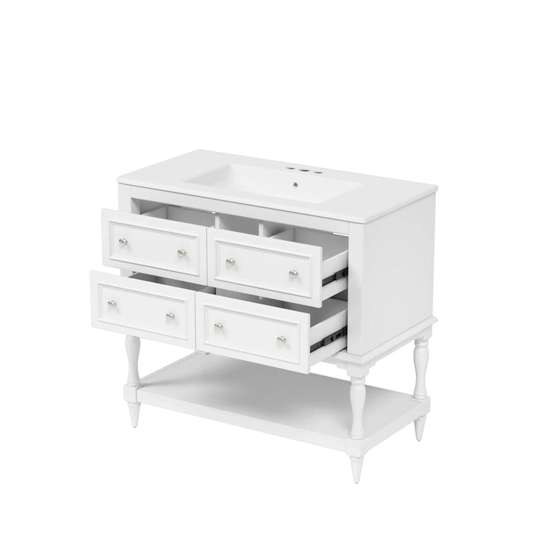 Bathroom Vanity Cabinet Ceramic Undermount Sink White Finish Modern