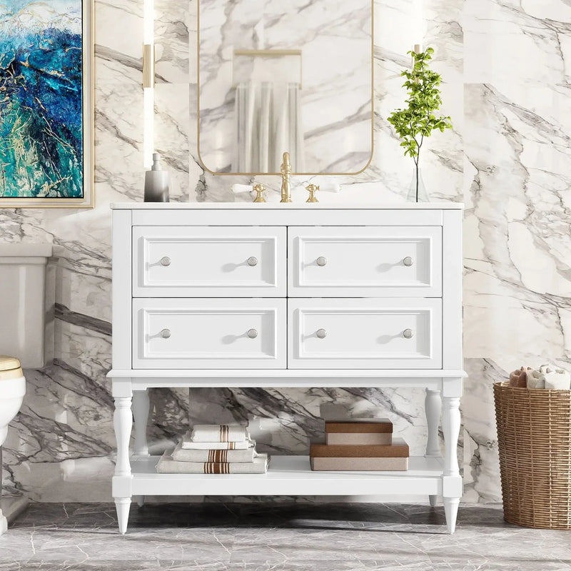 Bathroom Vanity Cabinet Ceramic Undermount Sink White Finish Modern