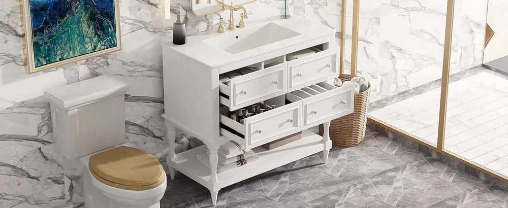 Bathroom Vanity Cabinet Ceramic Undermount Sink White Finish Modern Media 26