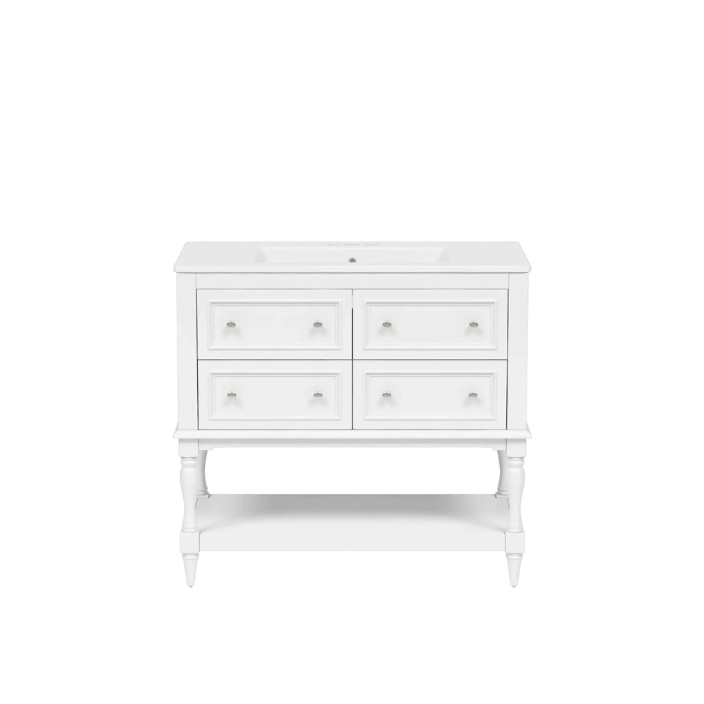 Bathroom Vanity Cabinet Ceramic Undermount Sink White Finish Modern Media 10