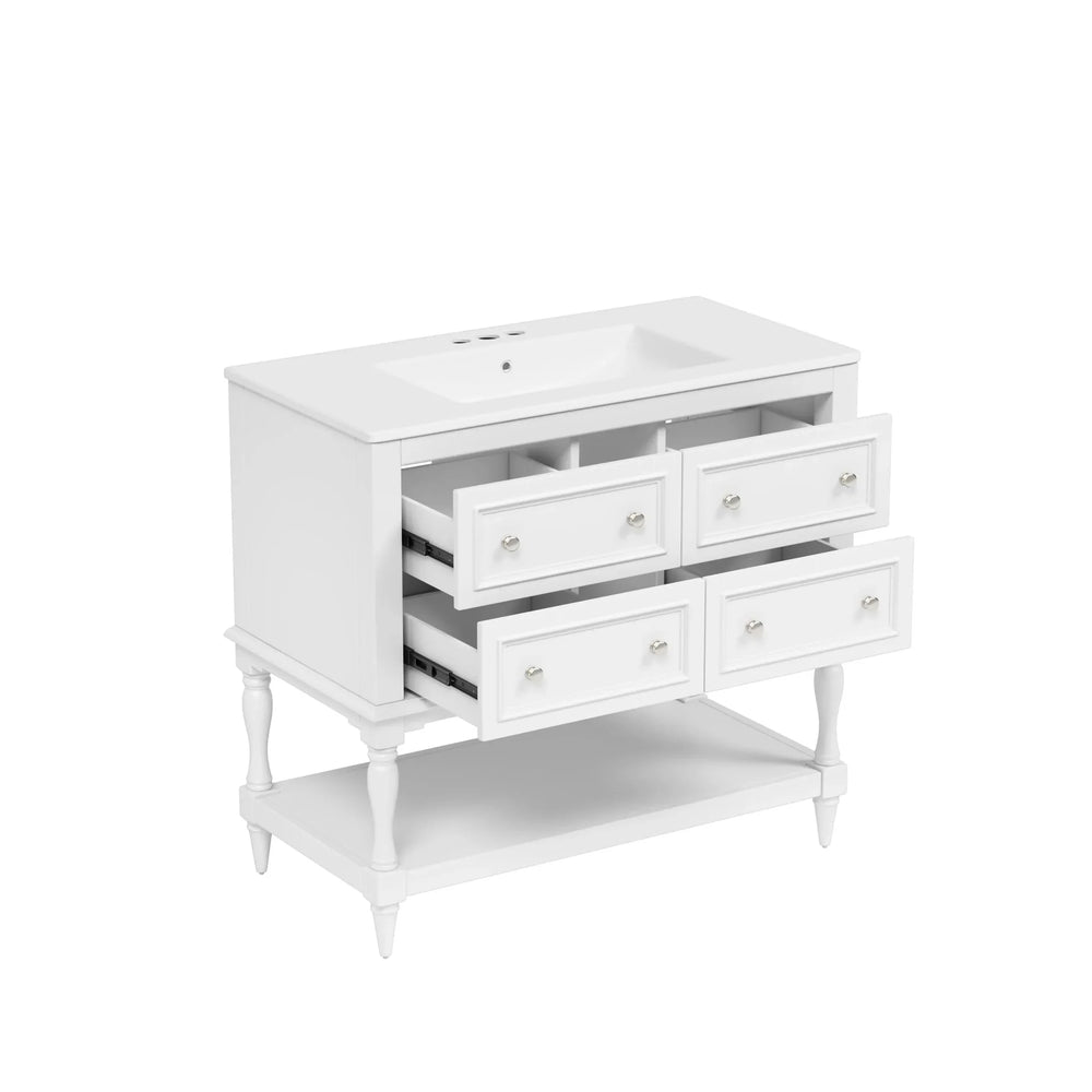 Bathroom Vanity Cabinet Ceramic Undermount Sink White Finish Modern Media 17