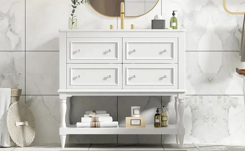 Bathroom Vanity Cabinet Ceramic Undermount Sink White Finish Modern