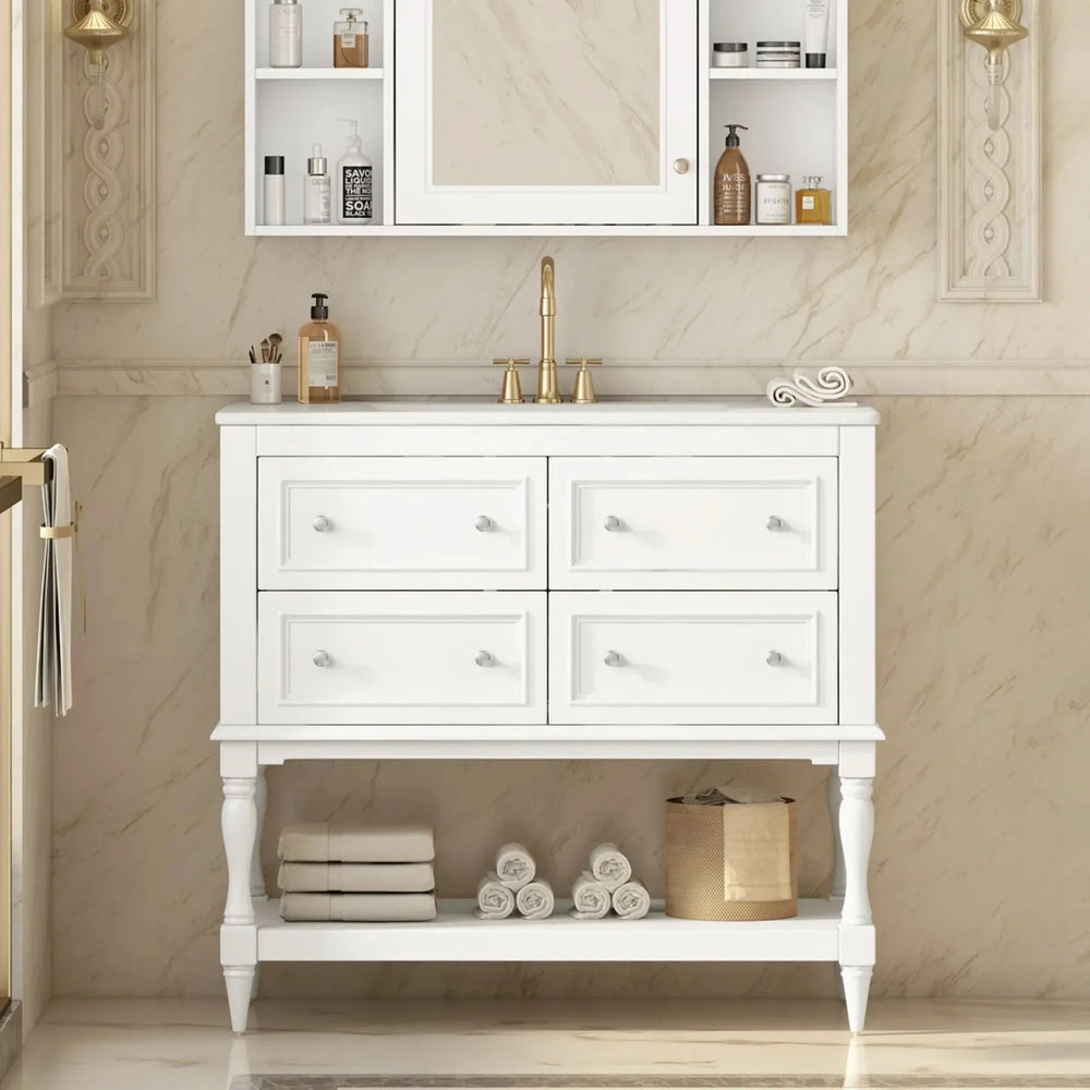 Bathroom Vanity Cabinet Ceramic Undermount Sink White Finish Modern Media 6