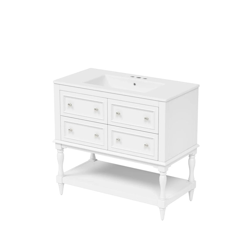 Bathroom Vanity Cabinet Ceramic Undermount Sink White Finish Modern