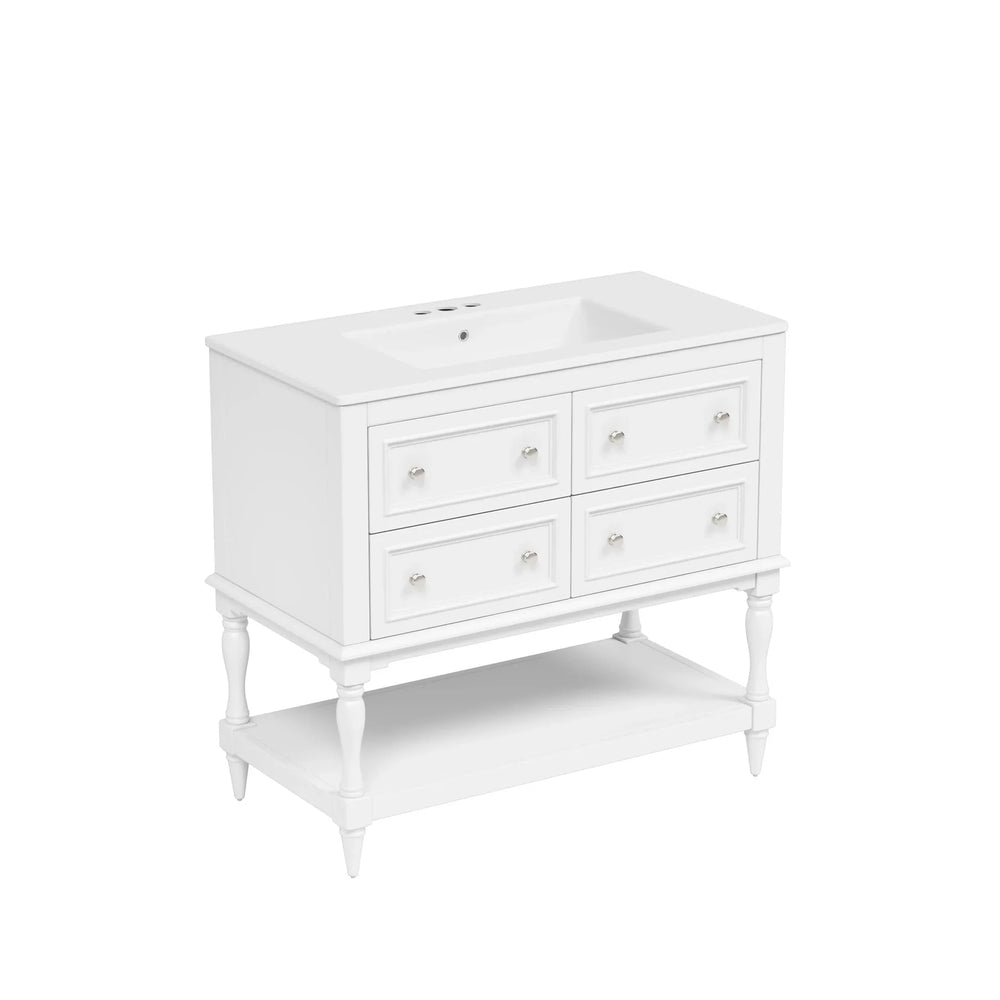 Bathroom Vanity Cabinet Ceramic Undermount Sink White Finish Modern Media 14