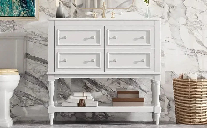 Bathroom Vanity Cabinet Ceramic Undermount Sink White Finish Modern