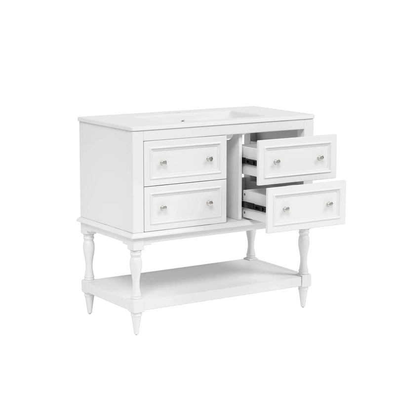 Bathroom Vanity Cabinet Ceramic Undermount Sink White Finish Modern