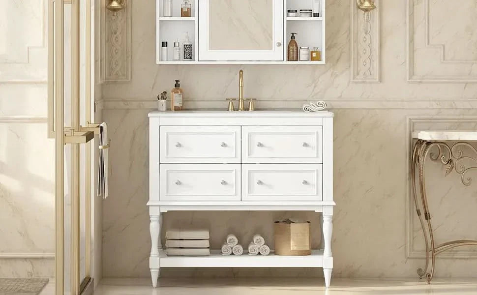 Bathroom Vanity Cabinet Ceramic Undermount Sink White Finish Modern Media 20