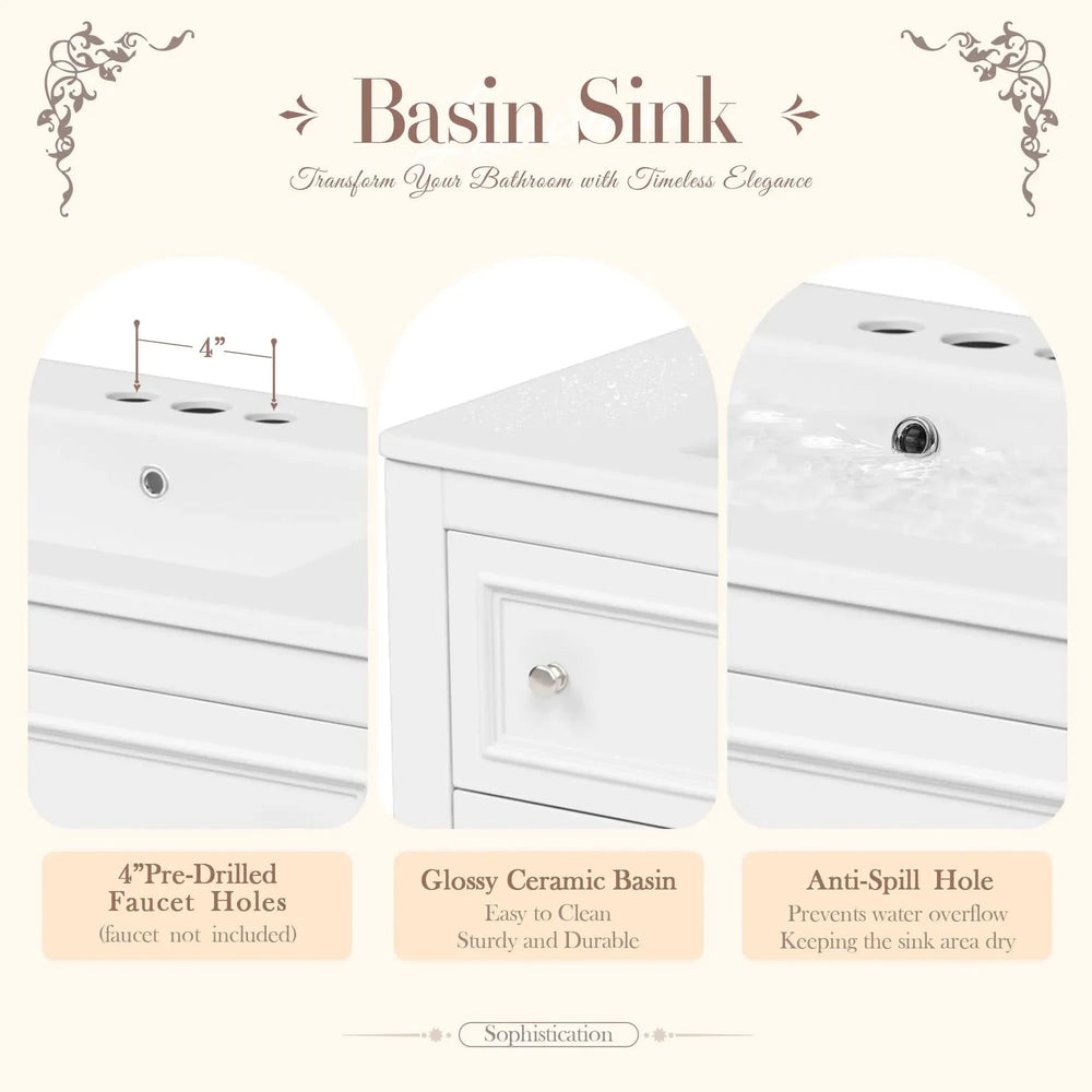 Bathroom Vanity Cabinet Ceramic Undermount Sink White Finish Modern Media 8