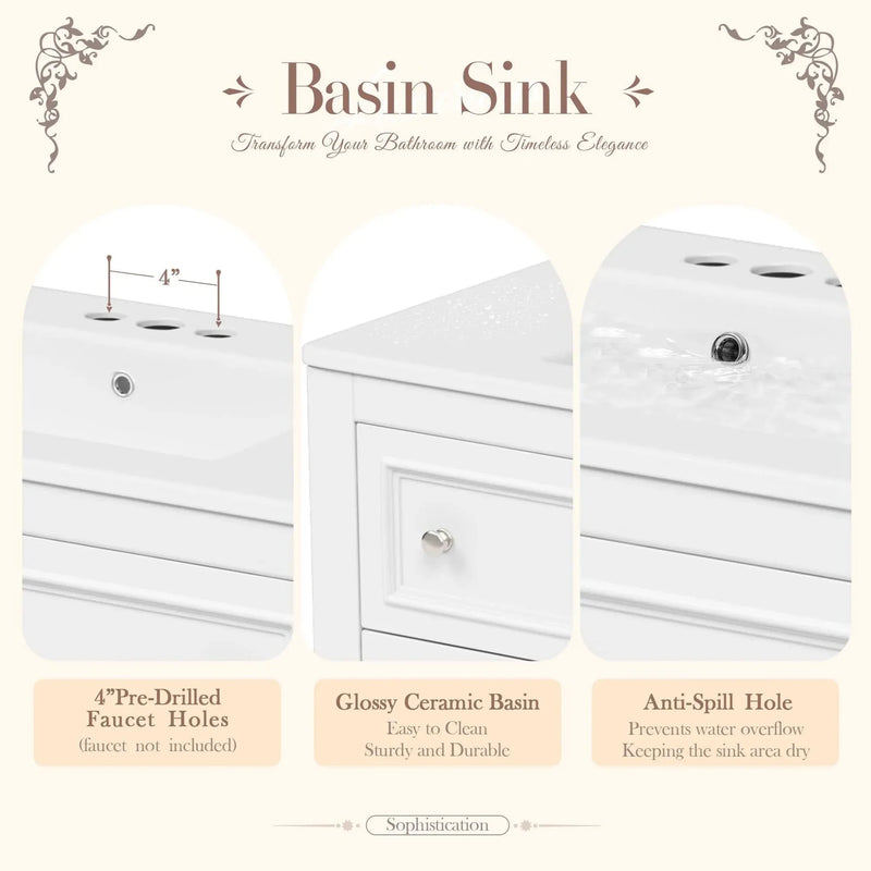 Bathroom Vanity Cabinet Ceramic Undermount Sink White Finish Modern