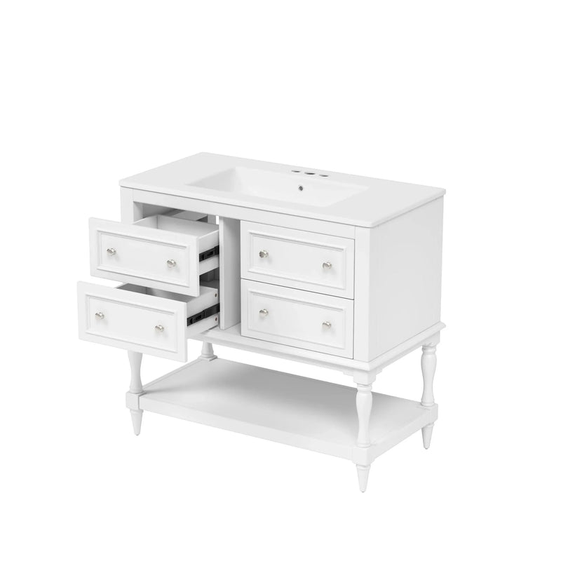 Bathroom Vanity Cabinet Ceramic Undermount Sink White Finish Modern