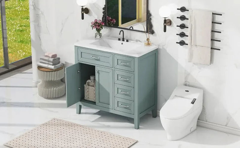 Bathroom Vanity Solid Wood With Sink Green 36 Inch Wide Cabinet Storage