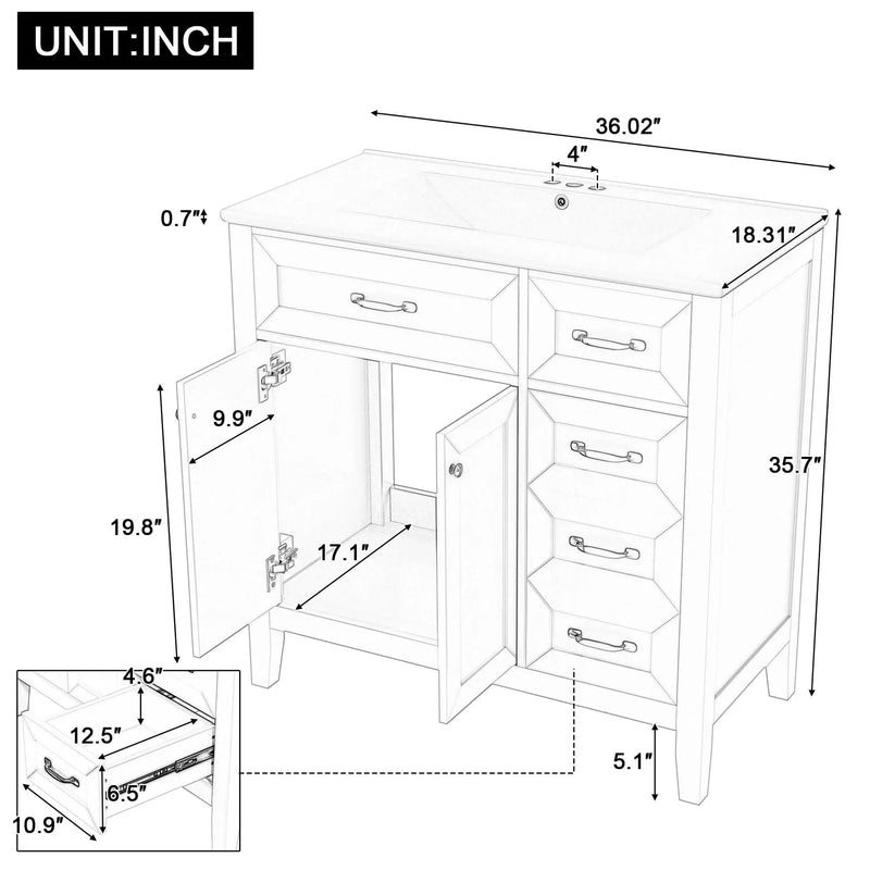 Bathroom Vanity Solid Wood With Sink Green 36 Inch Wide Cabinet Storage