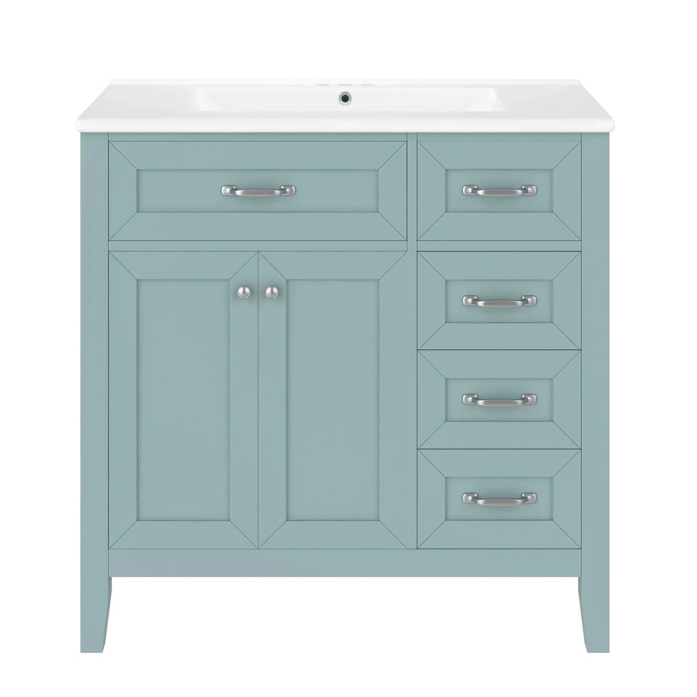 Bathroom Vanity Solid Wood With Sink Green 36 Inch Wide Cabinet Storage Media 9