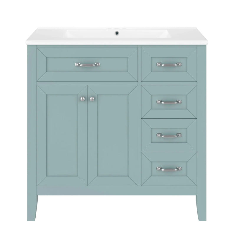 Bathroom Vanity Solid Wood With Sink Green 36 Inch Wide Cabinet Storage
