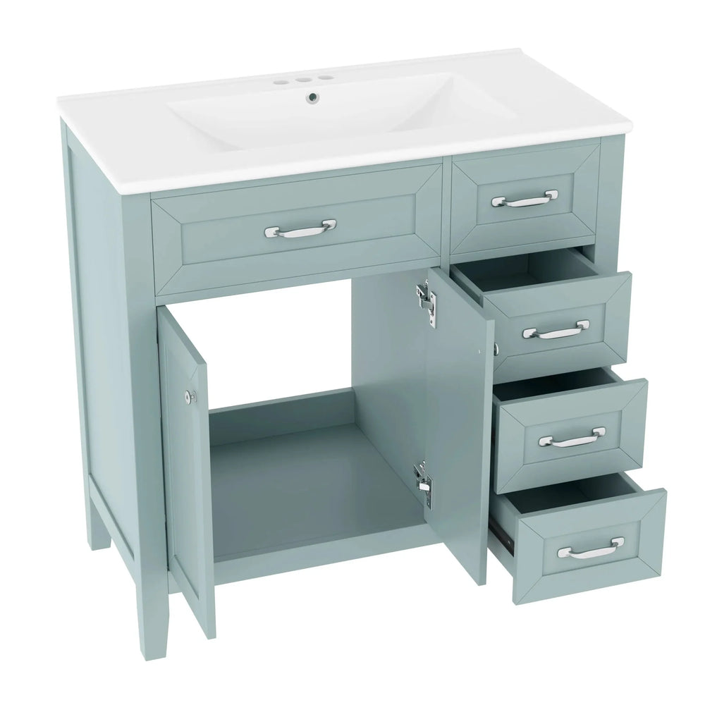 Bathroom Vanity Solid Wood With Sink Green 36 Inch Wide Cabinet Storage Media 12