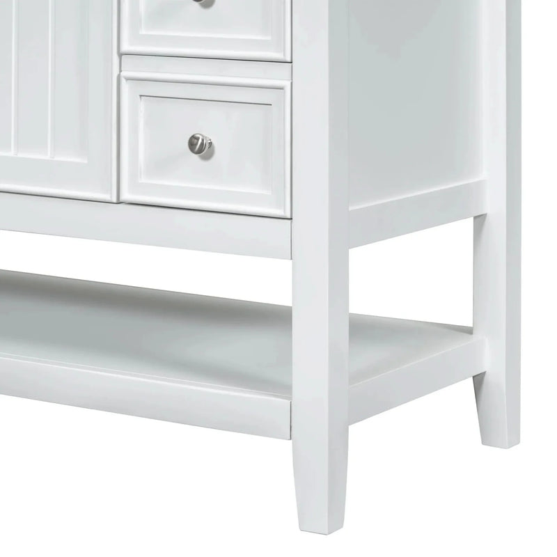 Bathroom Vanity With Sink 36 Inch Solid Wood White Cabinet & Drawers