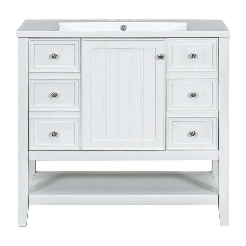 Bathroom Vanity With Sink 36 Inch Solid Wood White Cabinet & Drawers