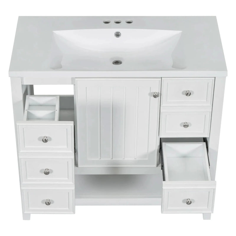 Bathroom Vanity With Sink 36 Inch Solid Wood White Cabinet & Drawers