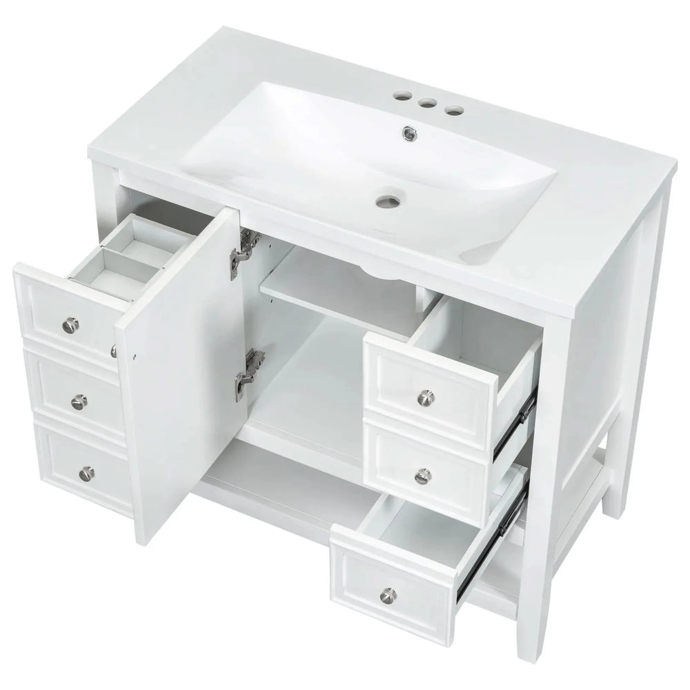 Bathroom Vanity With Sink 36 Inch Solid Wood White Cabinet & Drawers Media 12
