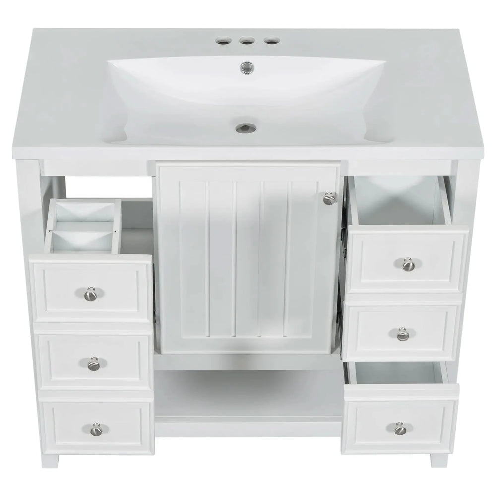 Bathroom Vanity With Sink 36 Inch Solid Wood White Cabinet & Drawers Media 11