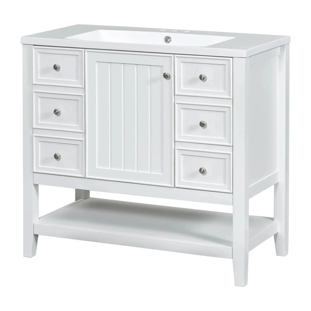 Bathroom Vanity With Sink 36 Inch Solid Wood White Cabinet & Drawers Media 18