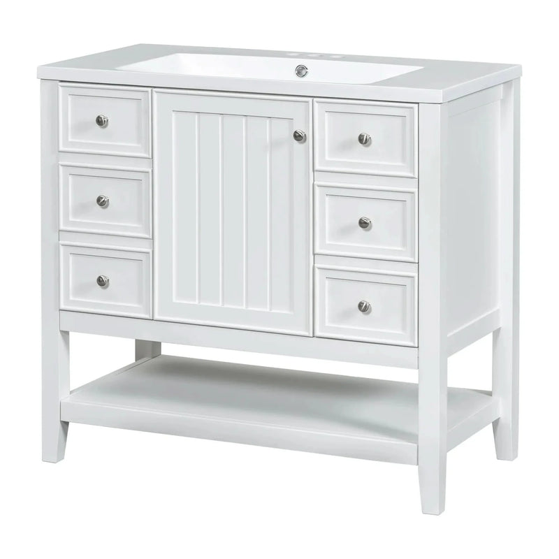 Bathroom Vanity With Sink 36 Inch Solid Wood White Cabinet & Drawers