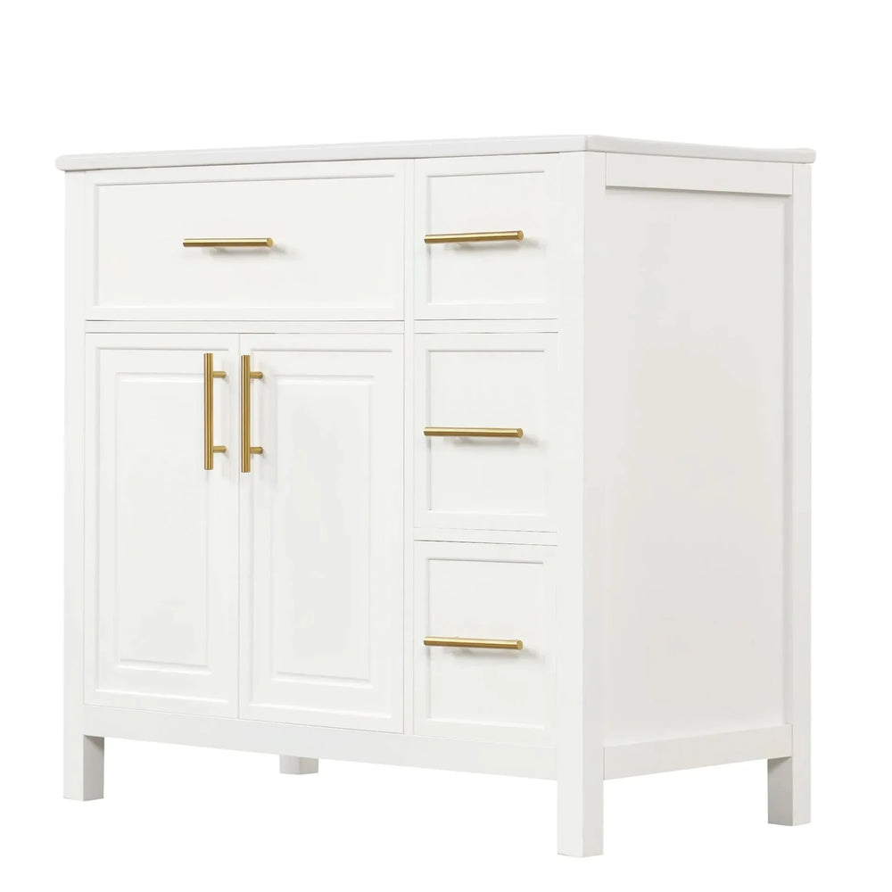Bathroom Vanity Solid Wood & MDF White Finish With Sink Top & Ample Storage Media 20