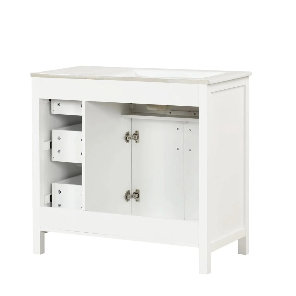 Bathroom Vanity Solid Wood & MDF White Finish With Sink Top & Ample Storage Media 19