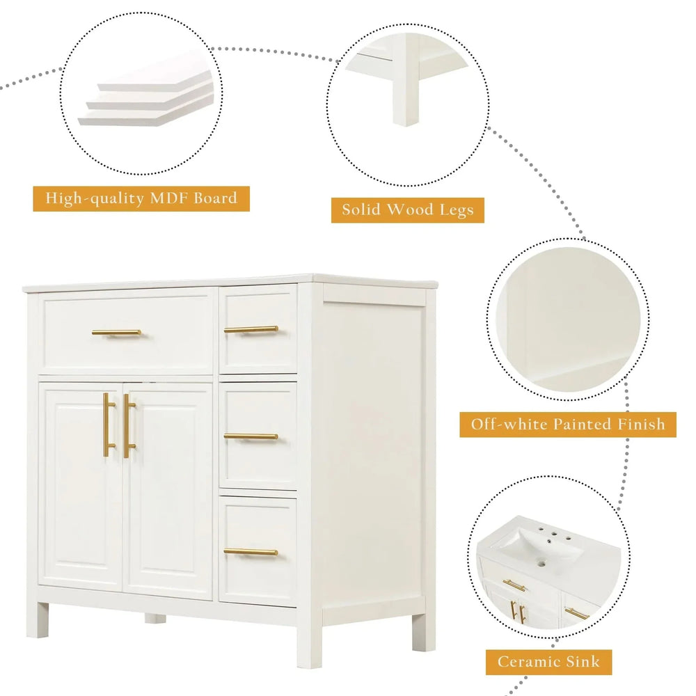 Bathroom Vanity Solid Wood & MDF White Finish With Sink Top & Ample Storage Media 9