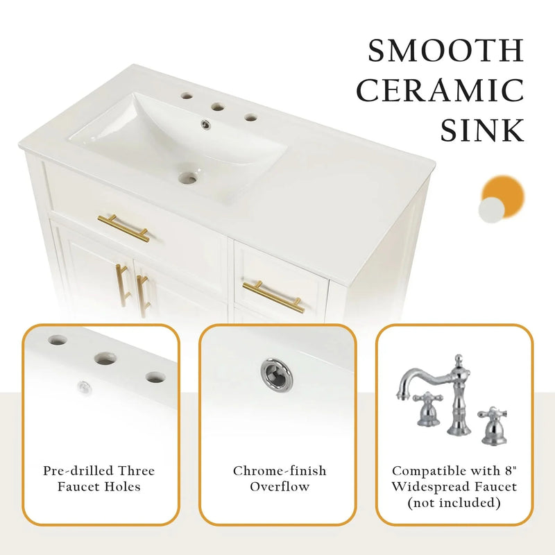 Bathroom Vanity Solid Wood & MDF White Finish With Sink Top & Ample Storage