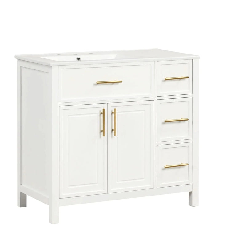 Bathroom Vanity Solid Wood & MDF White Finish With Sink Top & Ample Storage