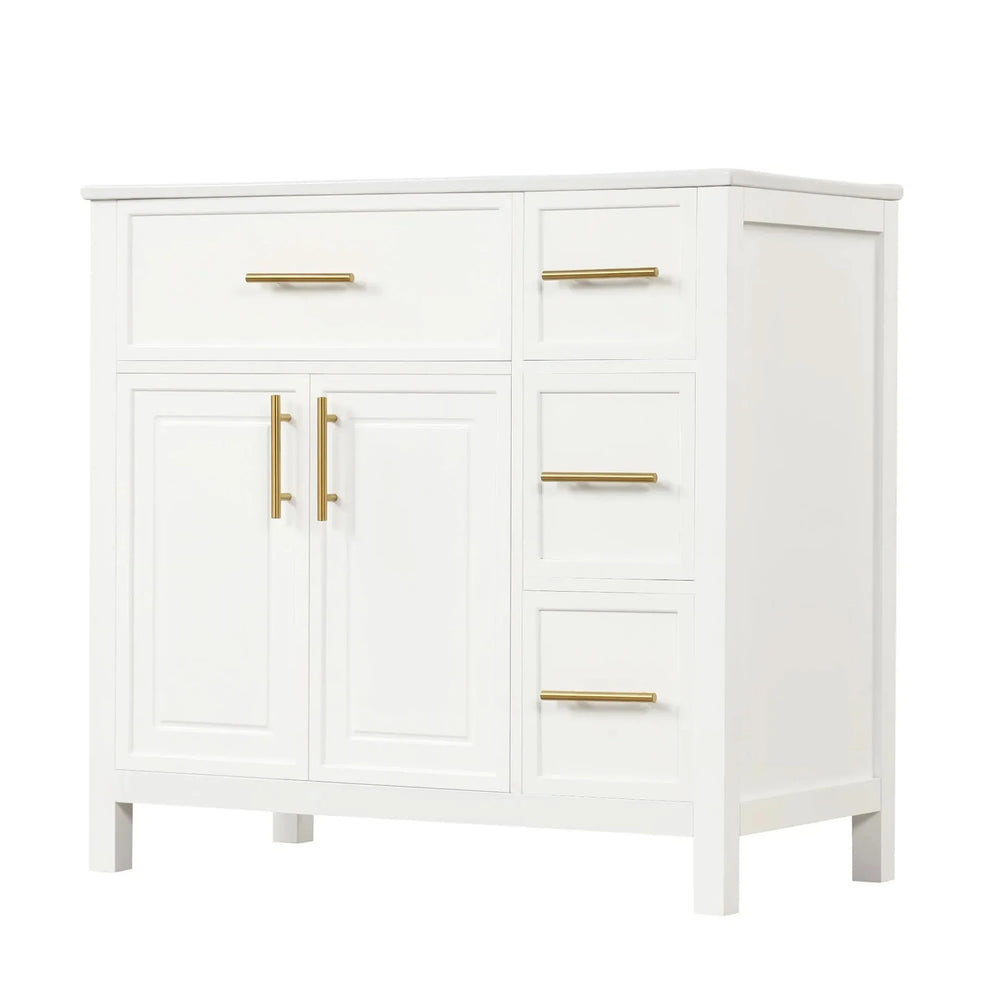 Bathroom Vanity Solid Wood & MDF White Finish With Sink Top & Ample Storage Media 22