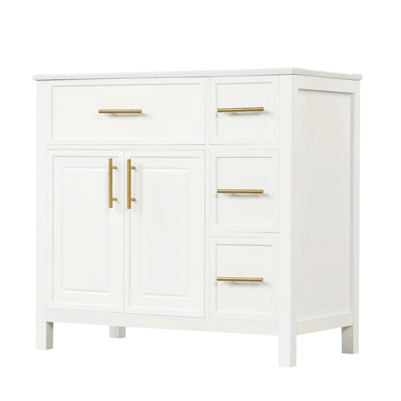 Bathroom Vanity Solid Wood & MDF White Finish With Sink Top & Ample Storage
