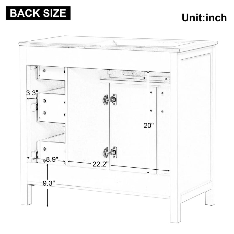Bathroom Vanity Solid Wood & MDF White Finish With Sink Top & Ample Storage