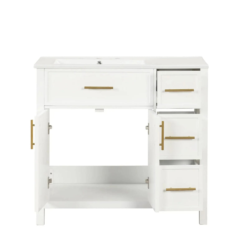 Bathroom Vanity Solid Wood & MDF White Finish With Sink Top & Ample Storage