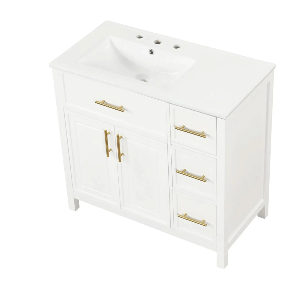 Bathroom Vanity Solid Wood & MDF White Finish With Sink Top & Ample Storage Media 12