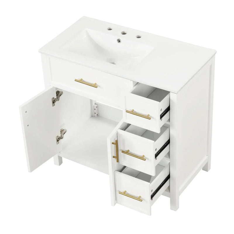 Bathroom Vanity Solid Wood & MDF White Finish With Sink Top & Ample Storage