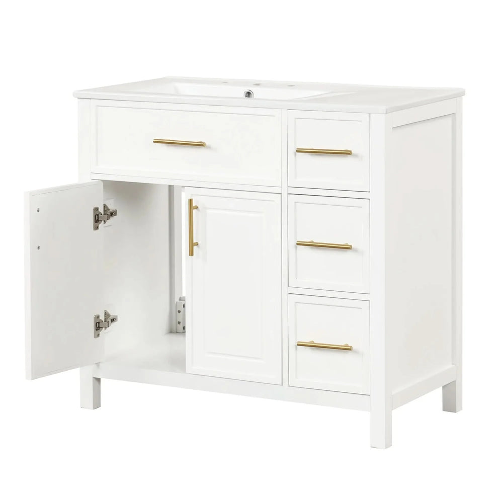 Bathroom Vanity Solid Wood & MDF White Finish With Sink Top & Ample Storage Media 13