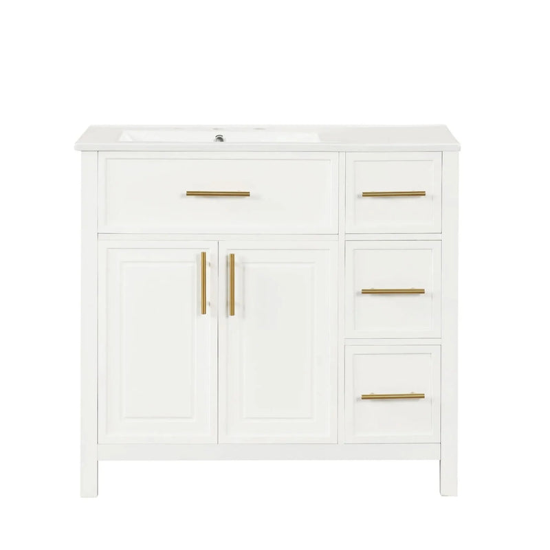 Bathroom Vanity Solid Wood & MDF White Finish With Sink Top & Ample Storage