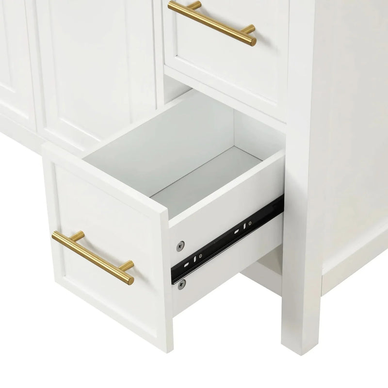 Bathroom Vanity Solid Wood & MDF White Finish With Sink Top & Ample Storage