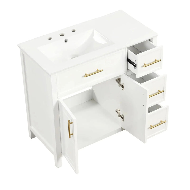 Bathroom Vanity Solid Wood & MDF White Finish With Sink Top & Ample Storage