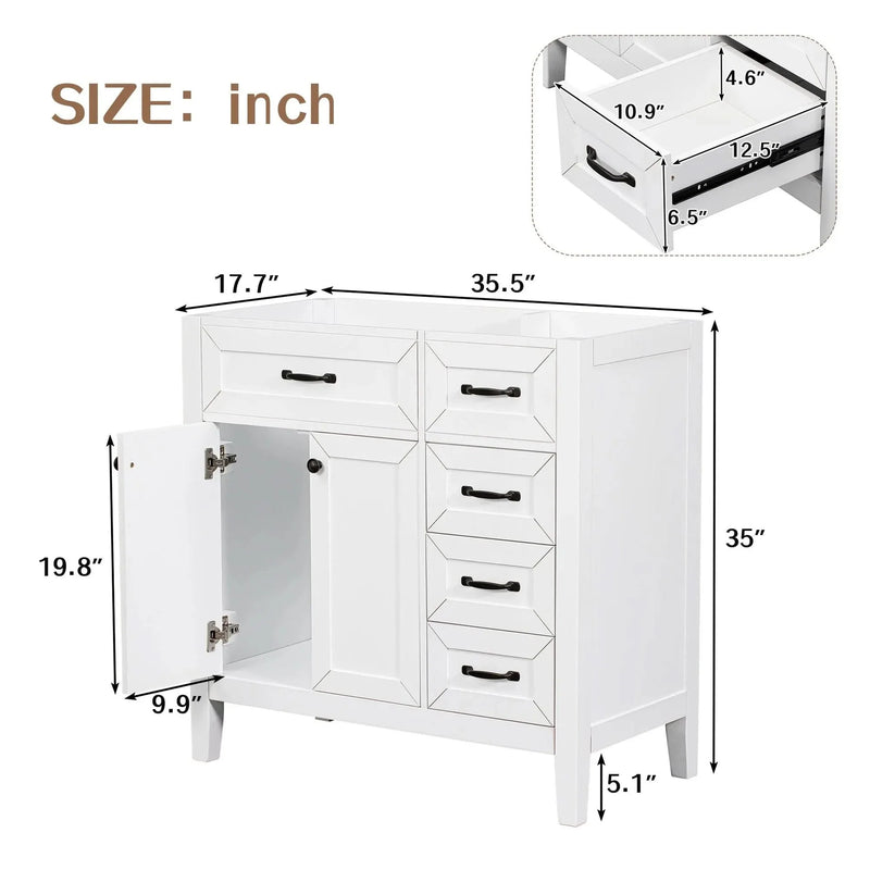Bathroom Vanity Base 36 Inch Solid Wood With Drawers Cabinet Base