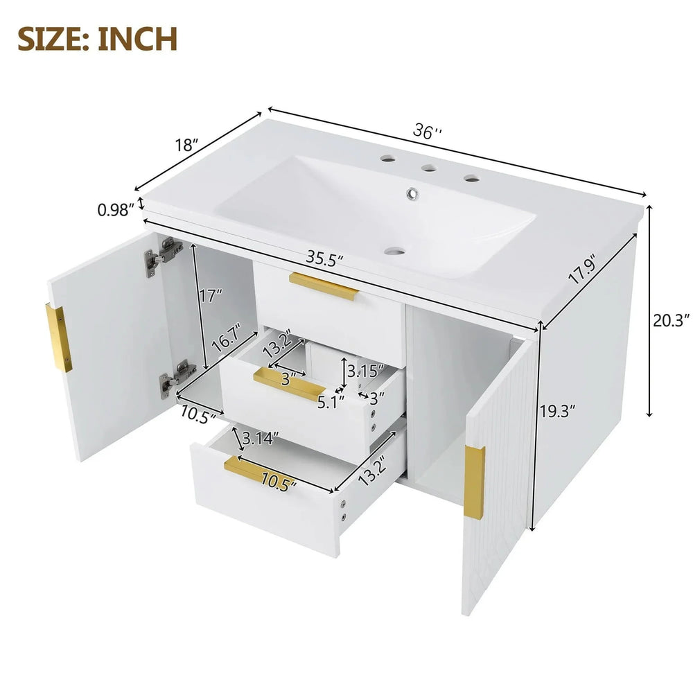 Bathroom Vanity Wall Mount Wood Storage Cabinet 2 Drawers Modern White Media 10