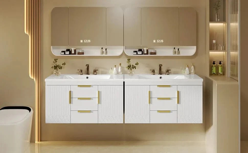 Bathroom Vanity Wall Mount Wood Storage Cabinet 2 Drawers Modern White Media 22