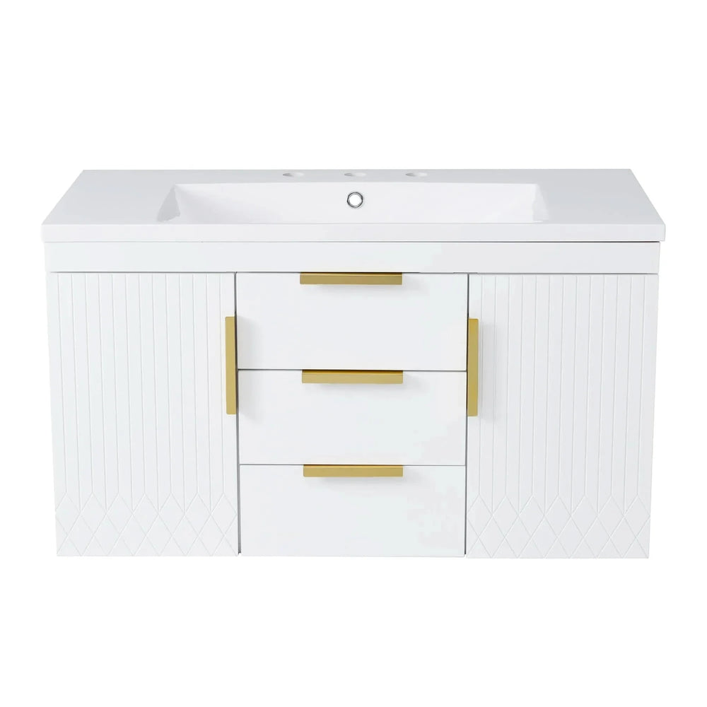 Bathroom Vanity Wall Mount Wood Storage Cabinet 2 Drawers Modern White Media 11