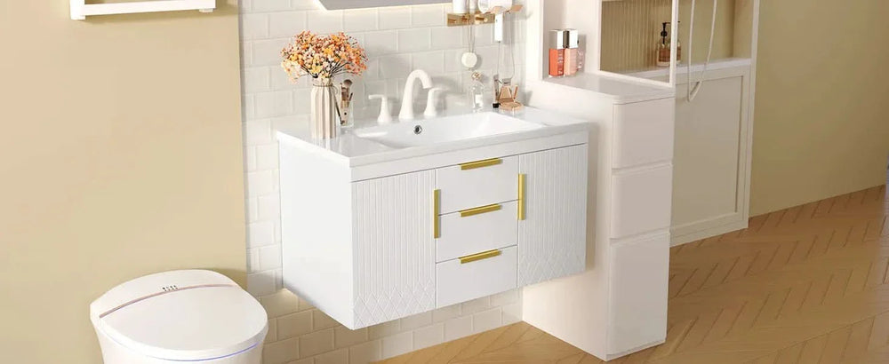 Bathroom Vanity Wall Mount Wood Storage Cabinet 2 Drawers Modern White Media 21